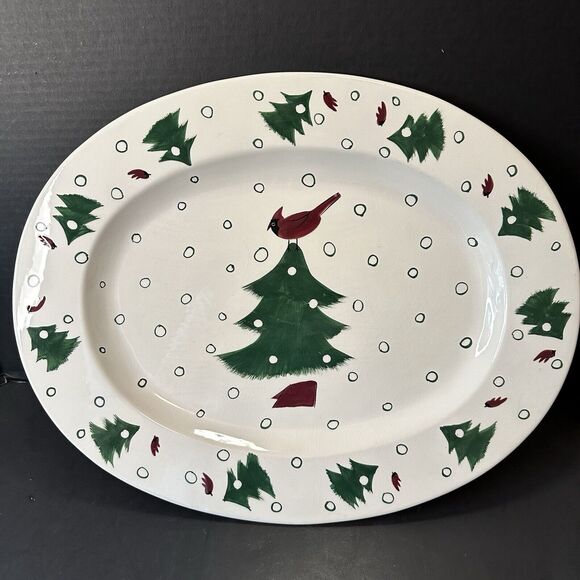 Studio Nova Holiday Cardinal Christmas 20" Oval Serving Platter KT547 Vintage - Picture 1 of 15
